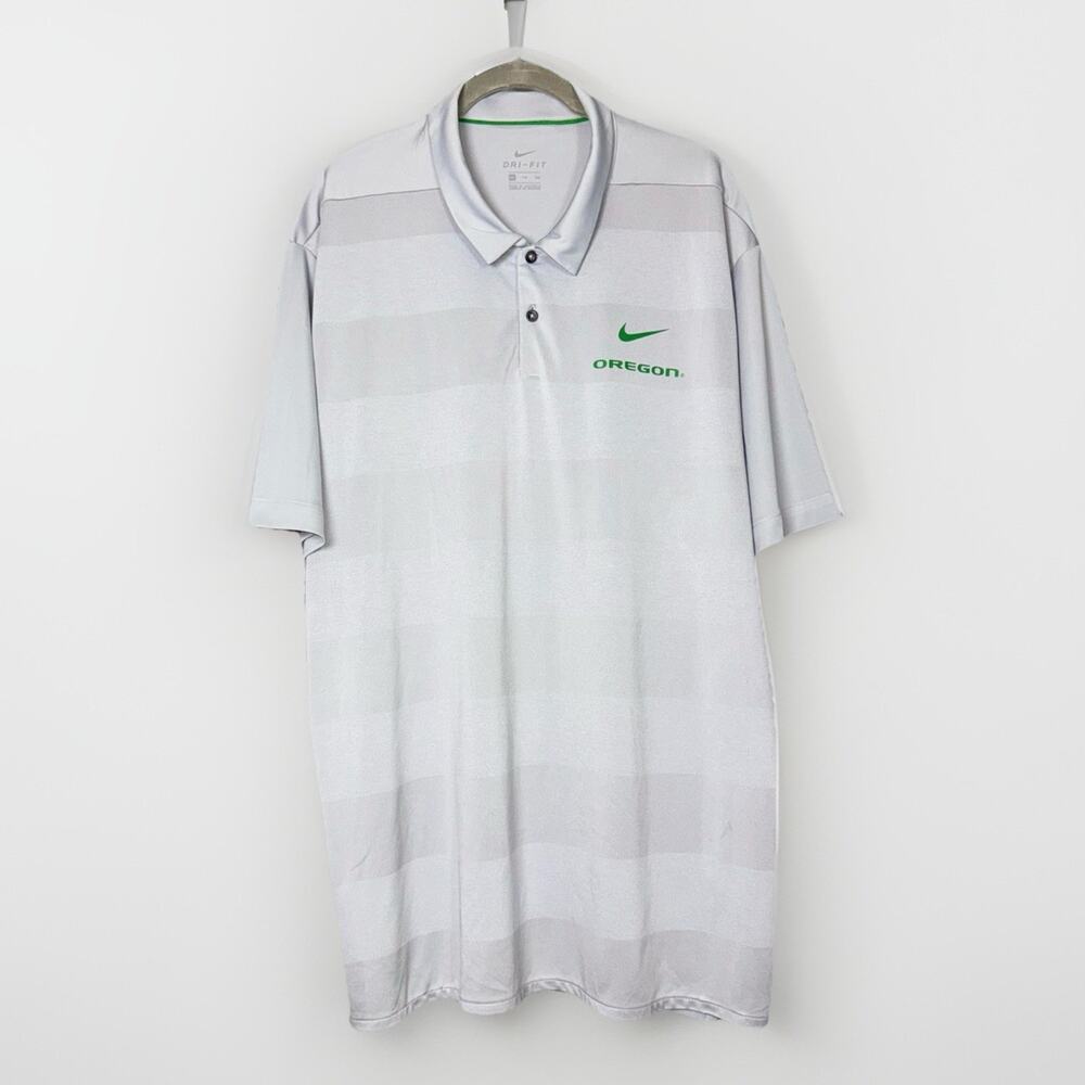 Nike Dri-FIT Mens XXL Oregon Ducks Polo Shirt Grey Silver Striped Golf Athletic